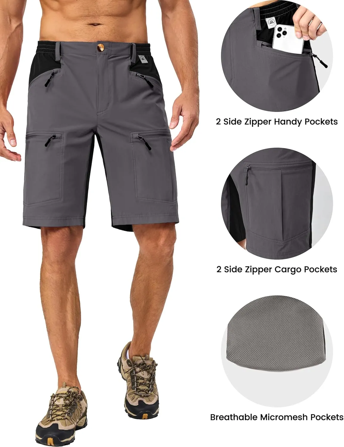 Little Donkey Andy Men's Cargo Shorts Quick Dry Hiking Shorts for Men Camping Travel Golf with 4 Zipper Pockets