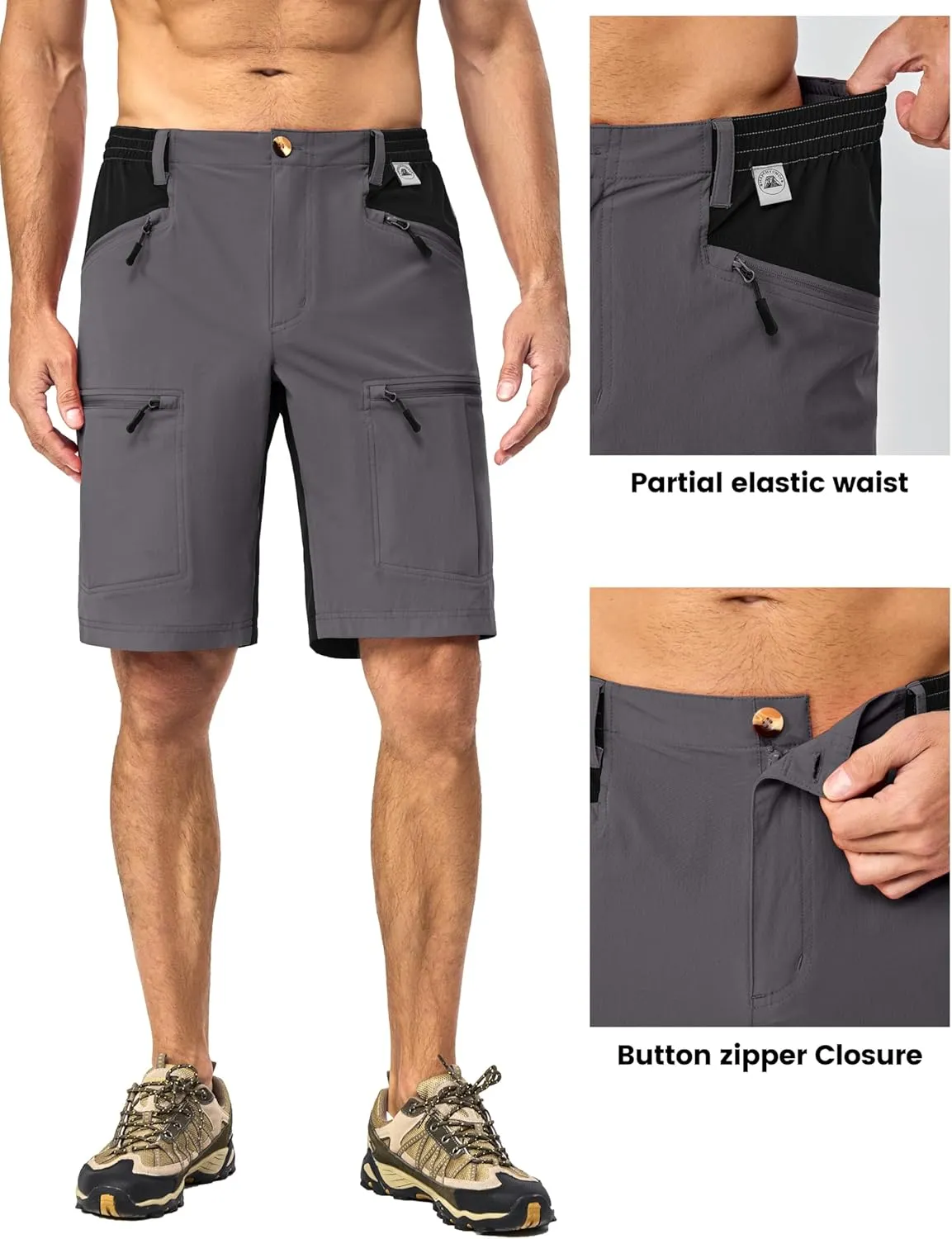 Little Donkey Andy Men's Cargo Shorts Quick Dry Hiking Shorts for Men Camping Travel Golf with 4 Zipper Pockets