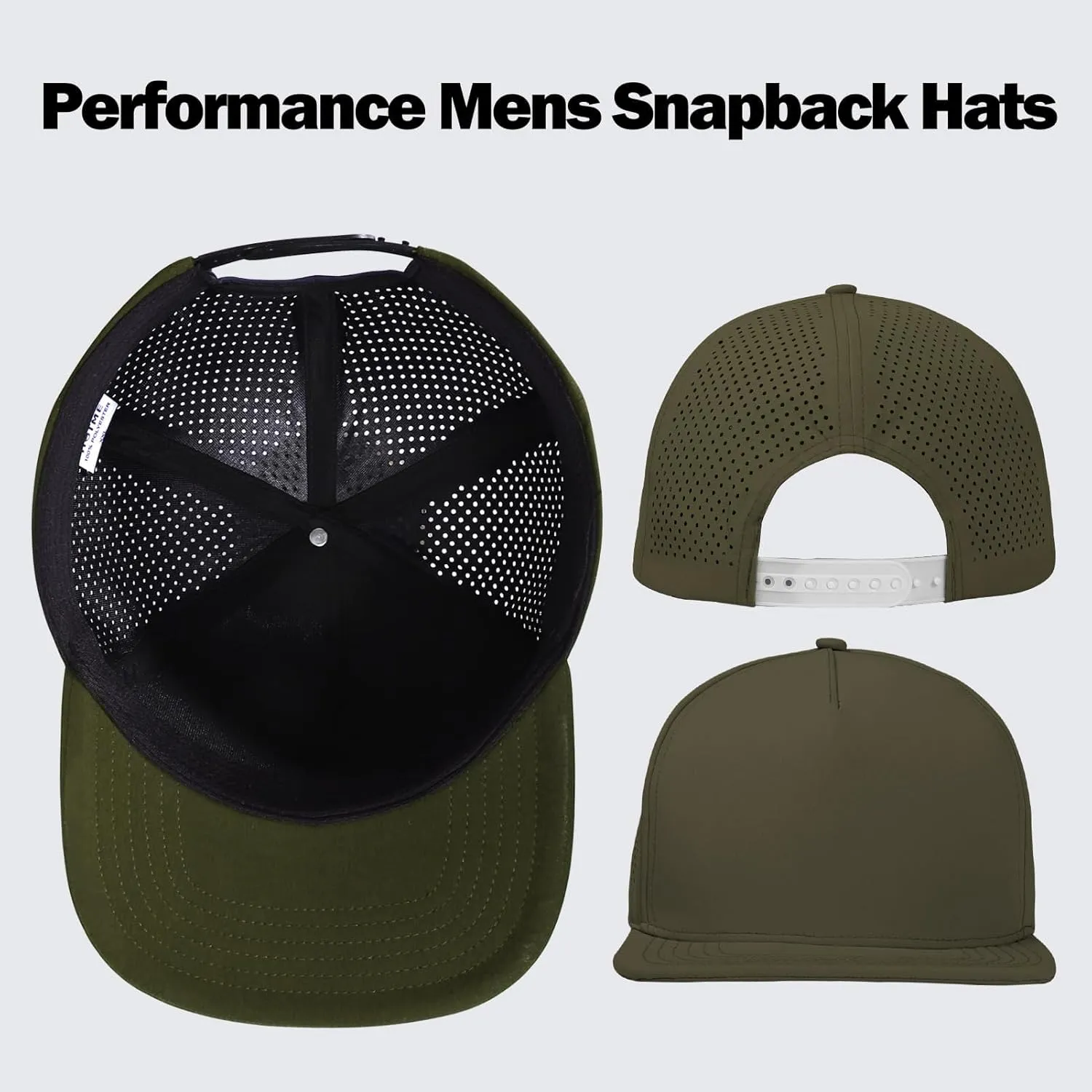 LiuSuper Mens Snapback Hats Flat Brim 5 Panel Hats for Men Performance Quick Dry Laser Perforated Deep Baseball Cap(L/XXL)