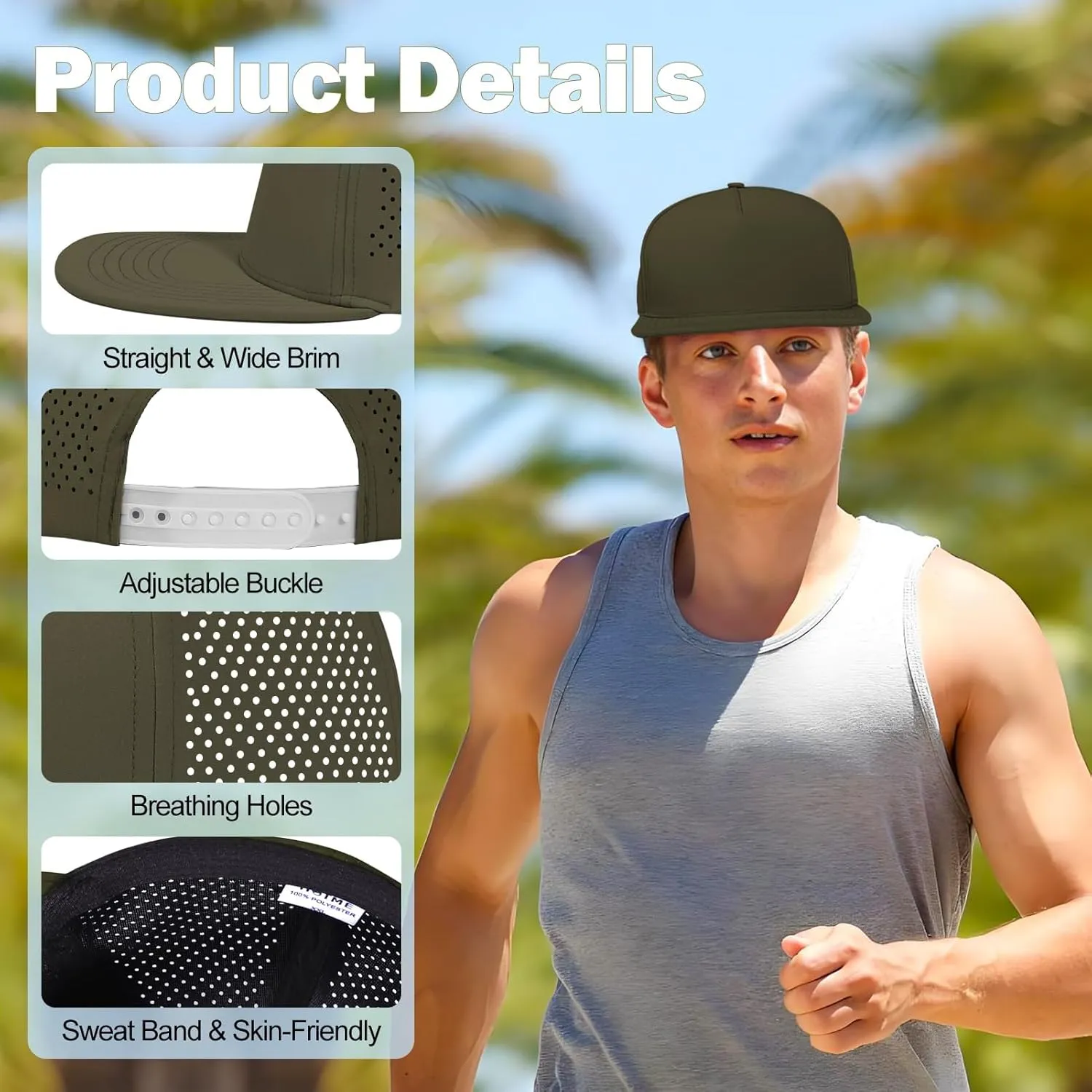 LiuSuper Mens Snapback Hats Flat Brim 5 Panel Hats for Men Performance Quick Dry Laser Perforated Deep Baseball Cap(L/XXL)