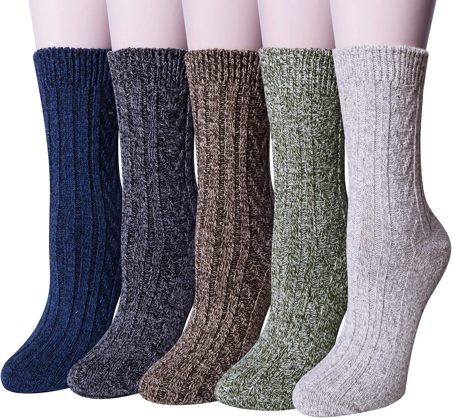 Loritta Pack of 5 Womens Wool Socks Winter Warm Thick Knit Soft Vintage Casual Crew Boot Socks Gifts