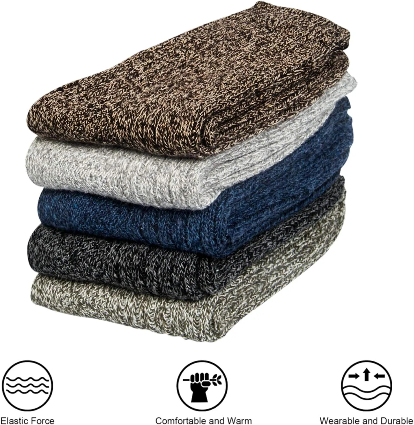 Loritta Pack of 5 Womens Wool Socks Winter Warm Thick Knit Soft Vintage Casual Crew Boot Socks Gifts