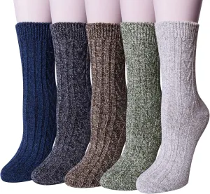Loritta Pack of 5 Womens Wool Socks Winter Warm Thick Knit Soft Vintage Casual Crew Boot Socks Gifts