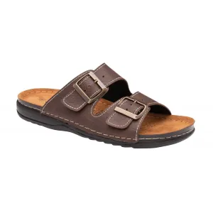 Lotus Mens George Brown Adjustable Buckle Slip On Mule Sandals