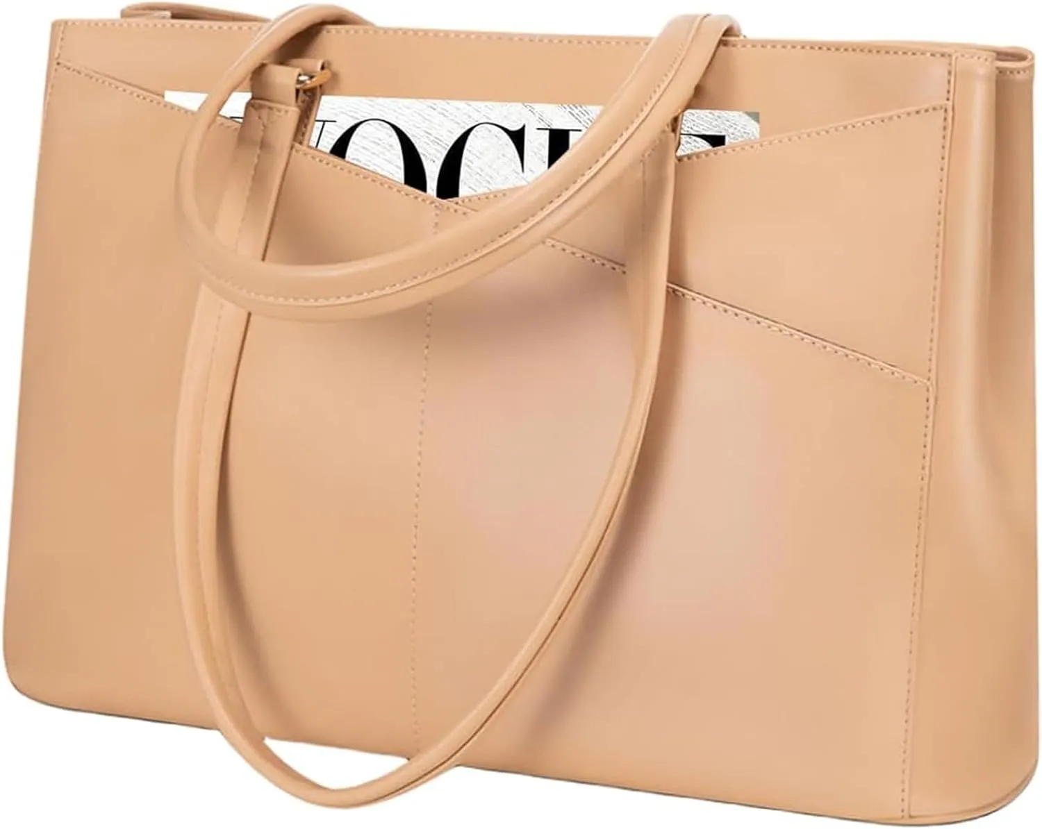 LOVEVOOK Laptop Bag for Women 15.6 Inch Tote Bags Waterproof Leather Briefcase Computer Women Business Office Work Bag,Light Khaki