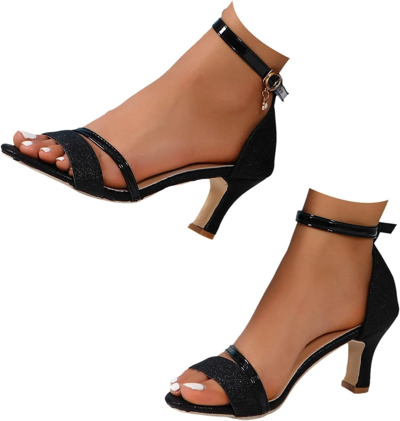 Low Heel Sandals for Women Open Toe Dress Shoes Ankle Strap Summer Heels PU Block Heels Elegant Office Shoes