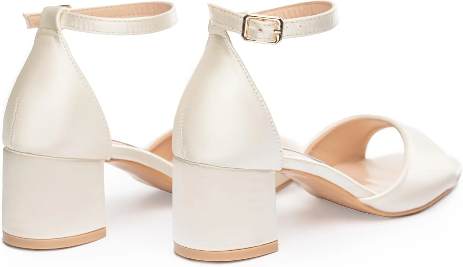 Low Heel Wedding Sandals for Women – Satin Block Heel Bridal Shoes – 2-Inch Comfortable Ankle Strap Heels – White & Ivory Dress Sandals for Bride – Elegant Wedding Footwear