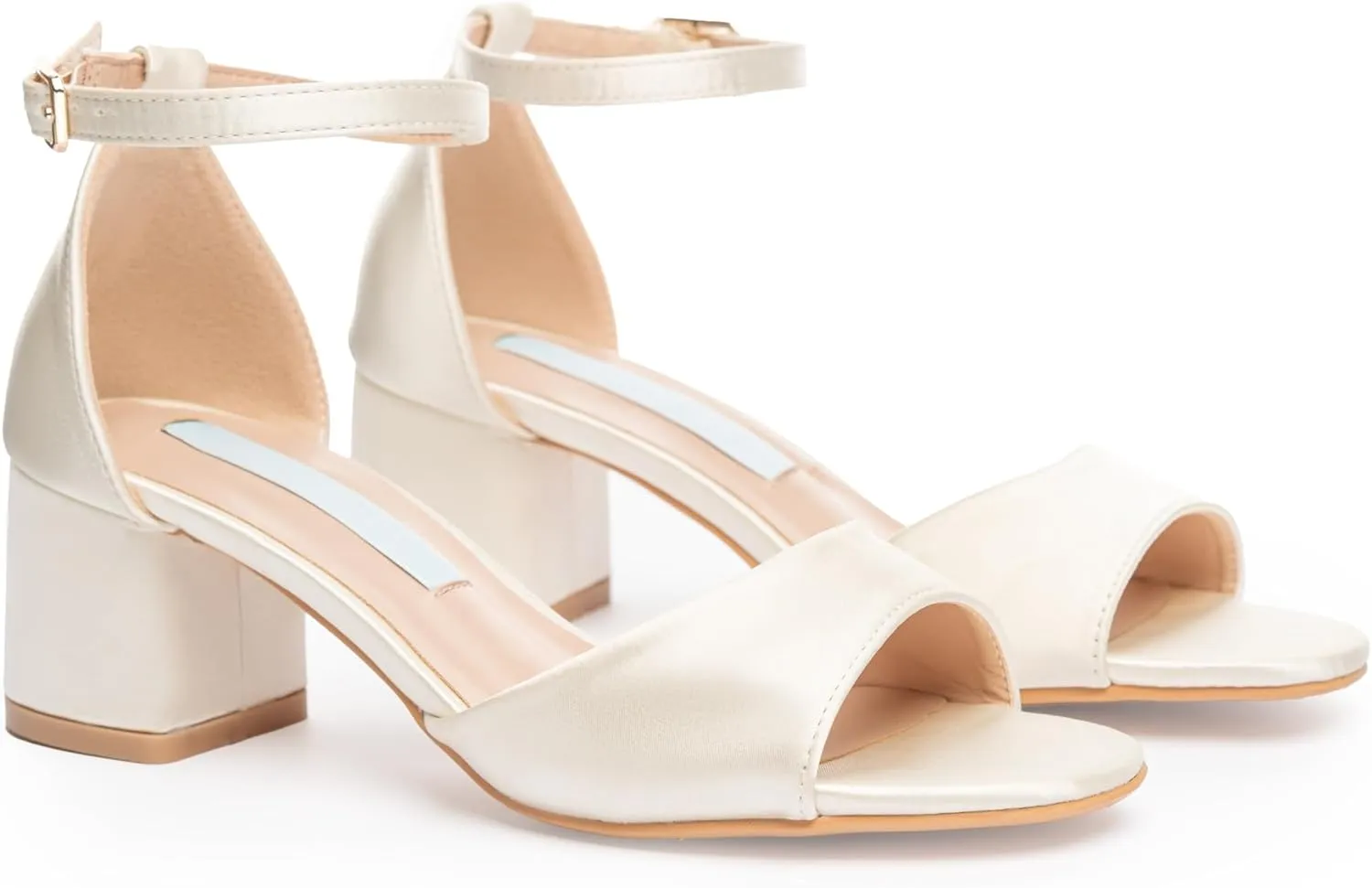 Low Heel Wedding Sandals for Women – Satin Block Heel Bridal Shoes – 2-Inch Comfortable Ankle Strap Heels – White & Ivory Dress Sandals for Bride – Elegant Wedding Footwear