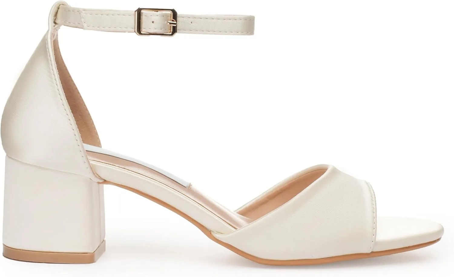 Low Heel Wedding Sandals for Women – Satin Block Heel Bridal Shoes – 2-Inch Comfortable Ankle Strap Heels – White & Ivory Dress Sandals for Bride – Elegant Wedding Footwear