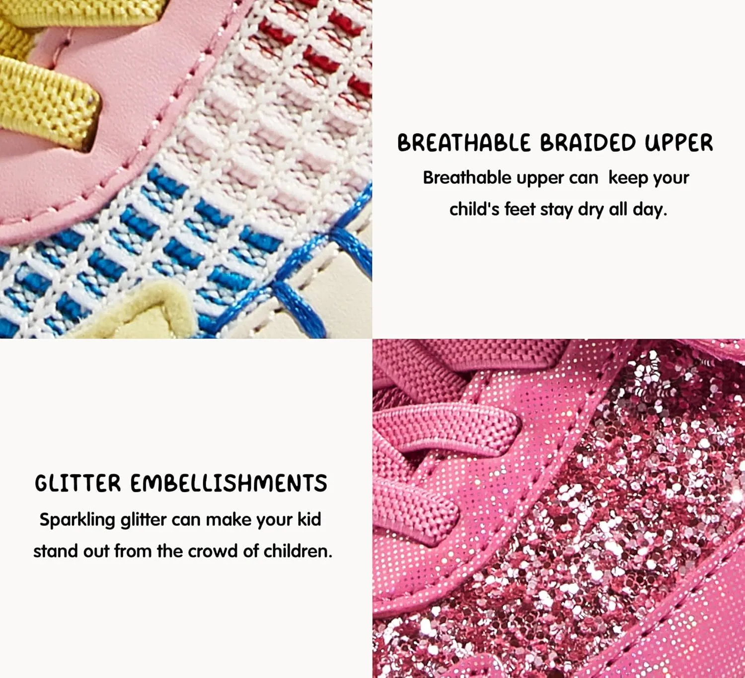 LUCKY STEP Kid's Glitter Running Sneaker Sparkly Braided Shiny Bling Princess Shoes School Athletic Walking Shoes for Children/Boys/Girls