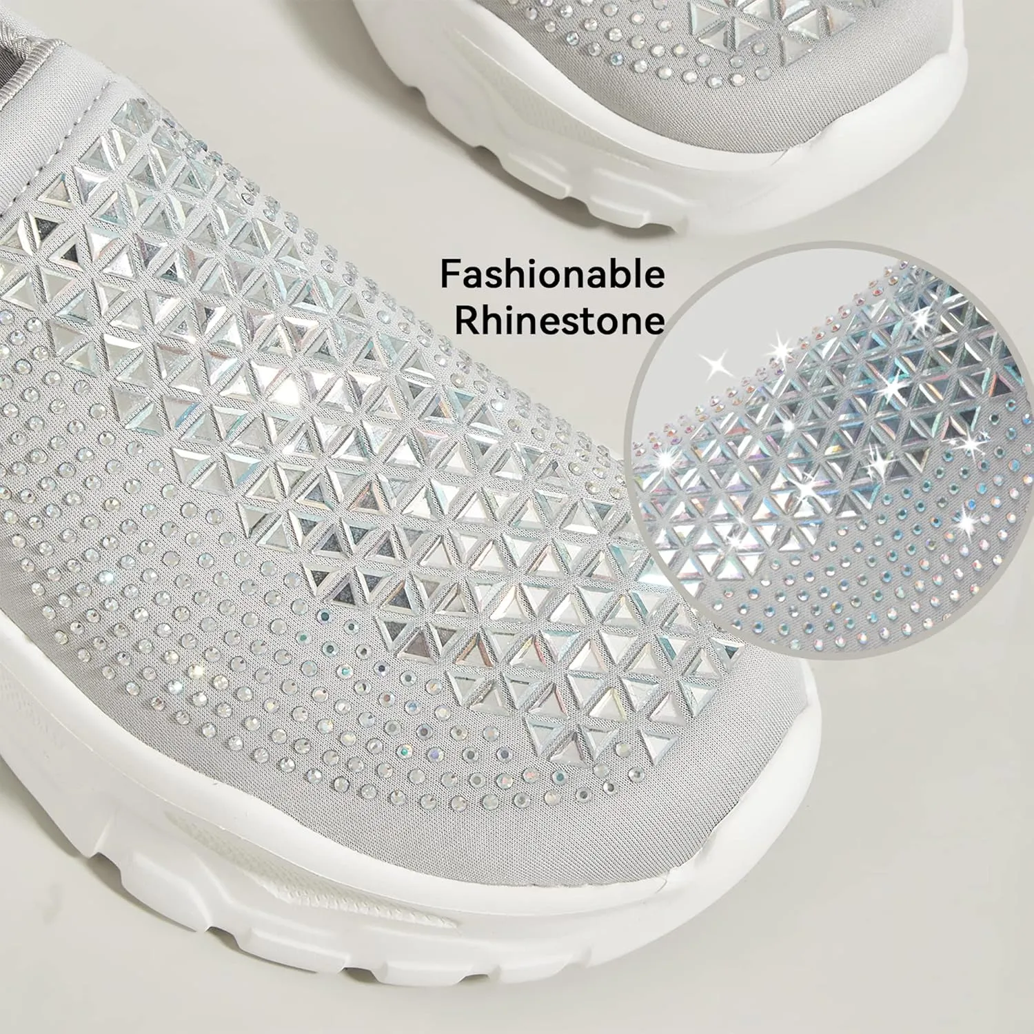 LUCKY STEP Women Slip On Rhinestone Sneaker Chunky Fashion Platform Sparkly Elastic Walking Shoes
