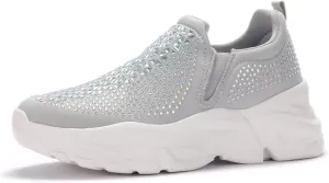 LUCKY STEP Women Slip On Rhinestone Sneaker Chunky Fashion Platform Sparkly Elastic Walking Shoes