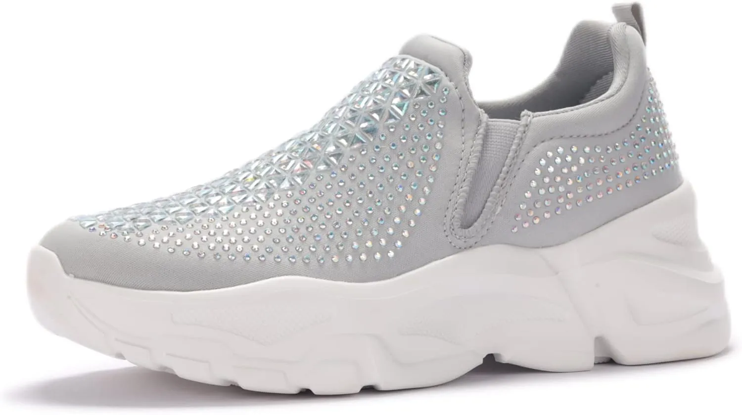 LUCKY STEP Women Slip On Rhinestone Sneaker Chunky Fashion Platform Sparkly Elastic Walking Shoes