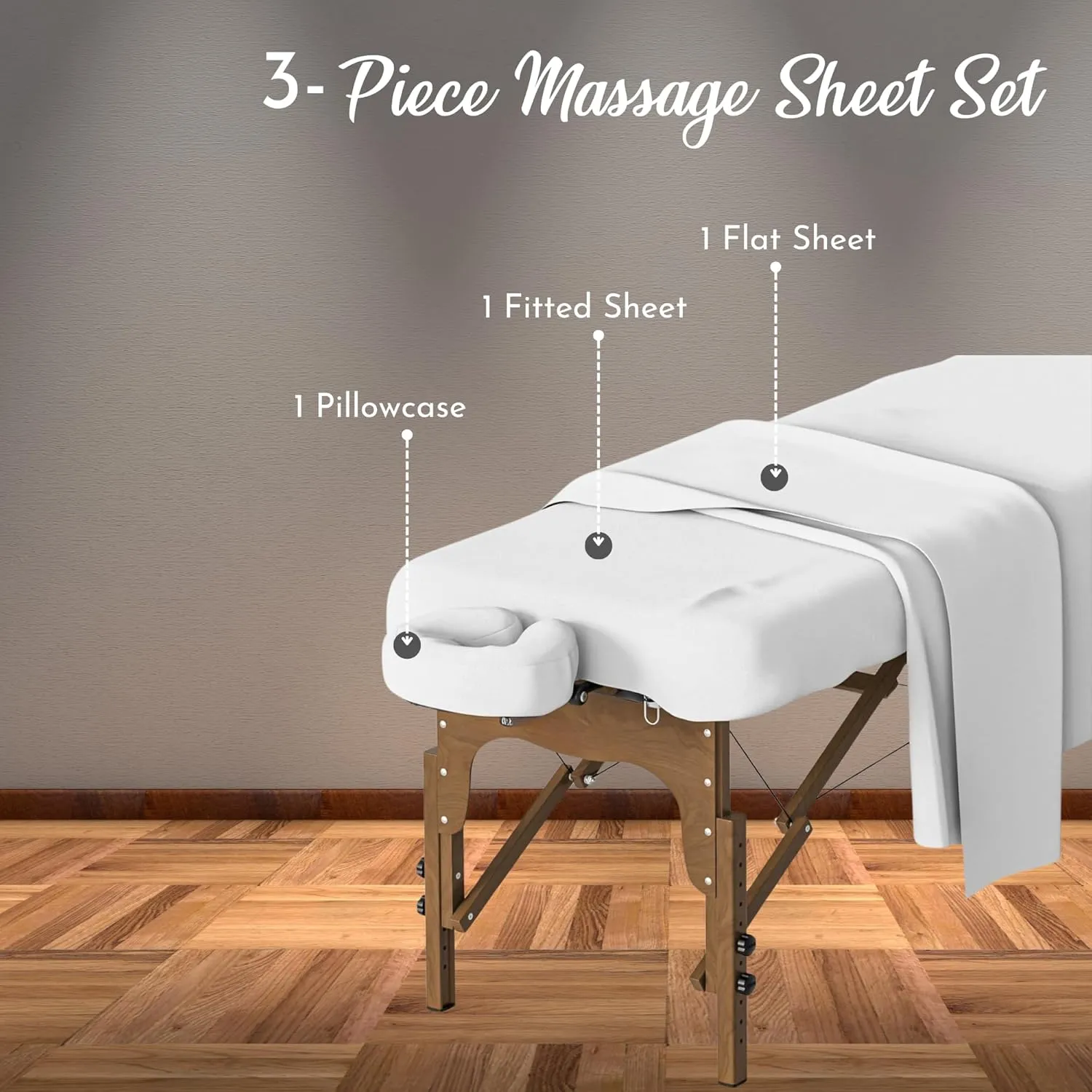 Lukeville Luxury Linen Microfiber Massage Table Sheets 3 Piece Set Ultra-Light, Wrinkle-Resistant Premium Facial Bed Cover Includes Massage Flat and Fitted Sheet with Massage Face Rest Cover- White