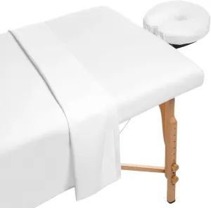 Lukeville Luxury Linen Microfiber Massage Table Sheets 3 Piece Set Ultra-Light, Wrinkle-Resistant Premium Facial Bed Cover Includes Massage Flat and Fitted Sheet with Massage Face Rest Cover- White