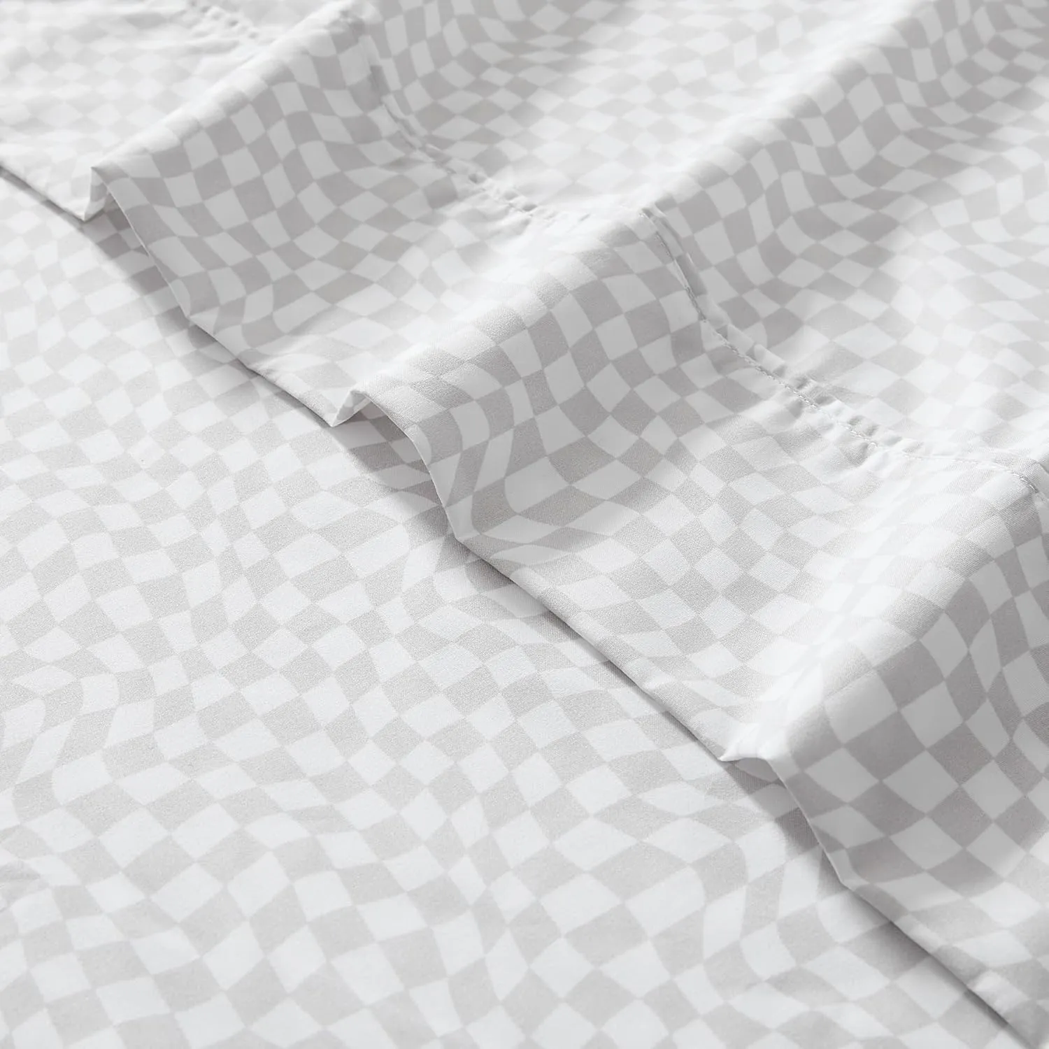 Lush Decor Circus Wavy Checks Sheet Set 6 Piece Set Full Light Gray - Checkered Sheets - Full Sheets - Geometric - Retro Decor