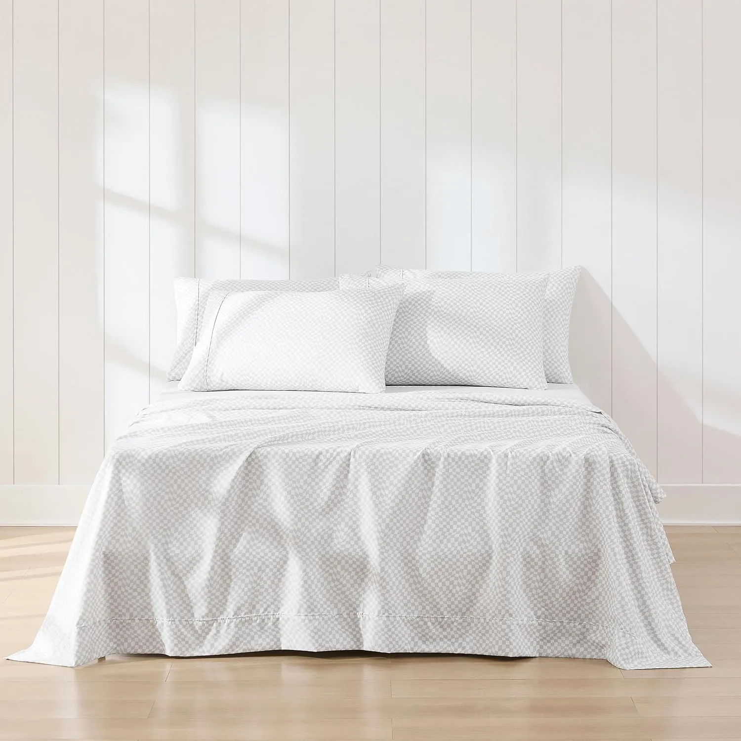 Lush Decor Circus Wavy Checks Sheet Set 6 Piece Set Full Light Gray - Checkered Sheets - Full Sheets - Geometric - Retro Decor