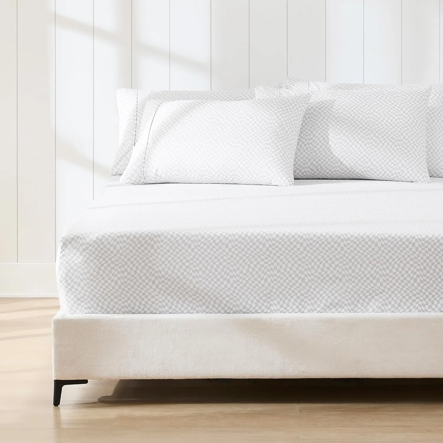 Lush Decor Circus Wavy Checks Sheet Set 6 Piece Set Full Light Gray - Checkered Sheets - Full Sheets - Geometric - Retro Decor