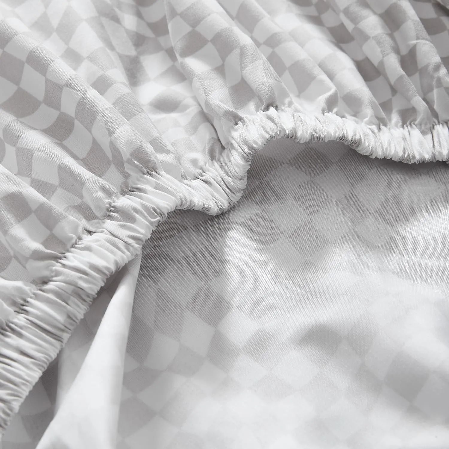 Lush Decor Circus Wavy Checks Sheet Set 6 Piece Set Full Light Gray - Checkered Sheets - Full Sheets - Geometric - Retro Decor