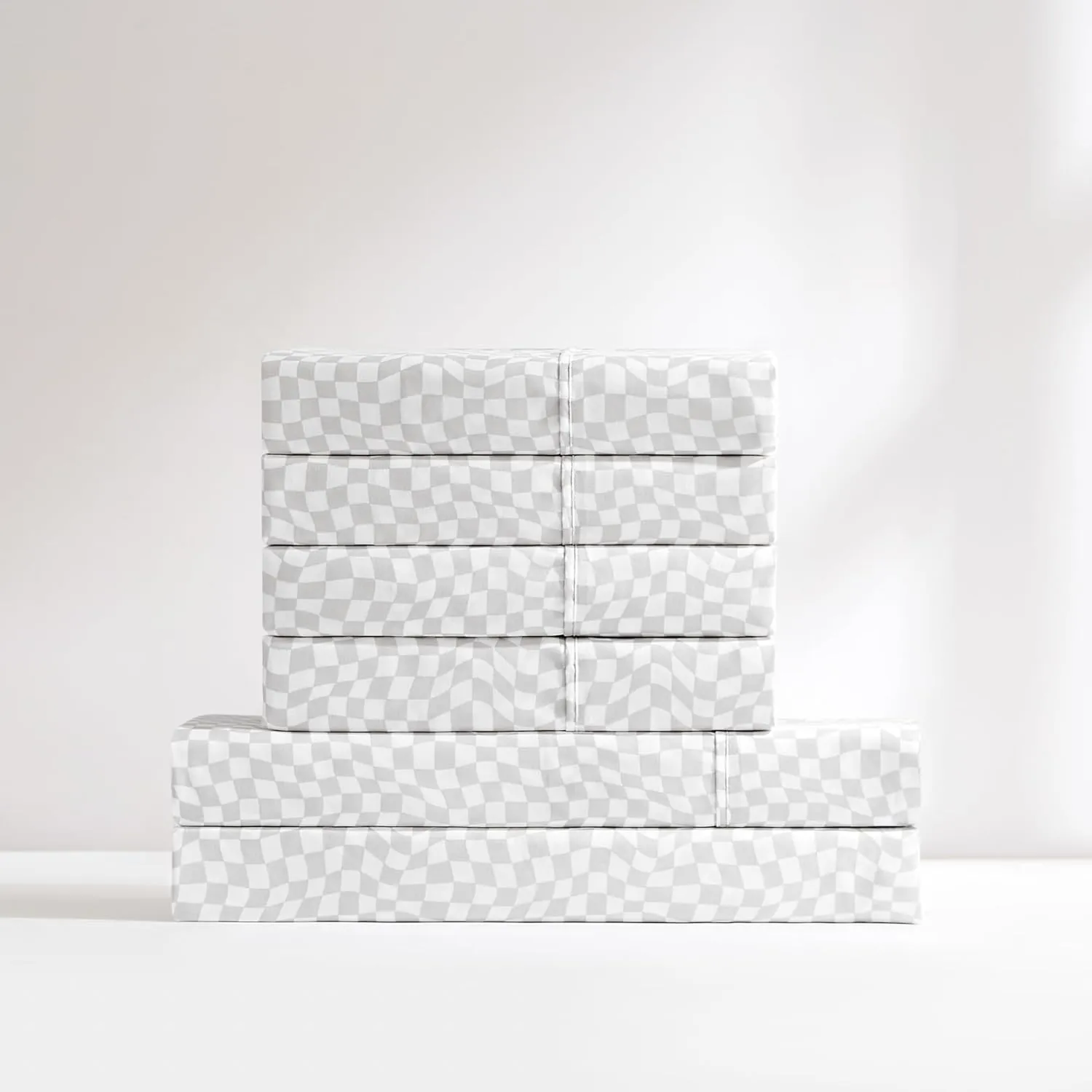 Lush Decor Circus Wavy Checks Sheet Set 6 Piece Set Full Light Gray - Checkered Sheets - Full Sheets - Geometric - Retro Decor