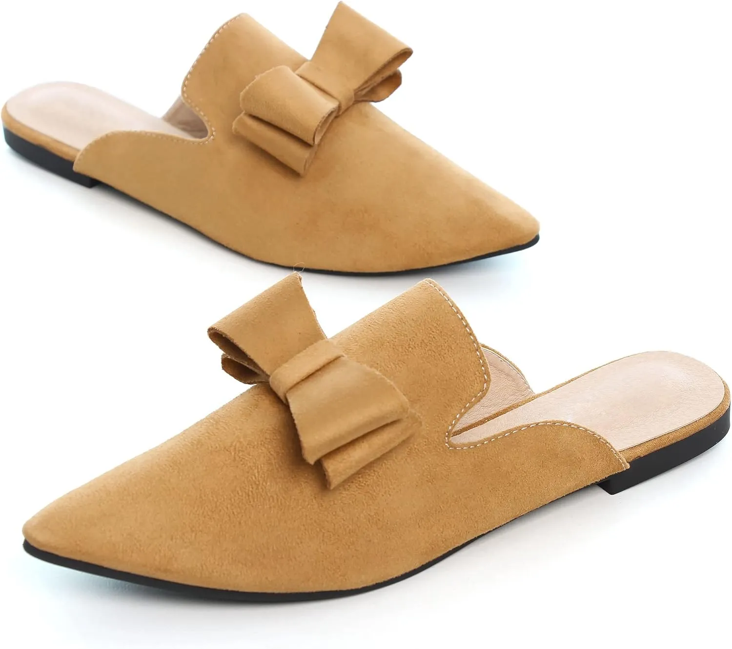 LUXINYU Women Slides-Sandals,Classic French Elegant Bow Pointed Toe Slippers, Flat-shaped Light Sandals, Soft and Comfortable Slides-Sandals