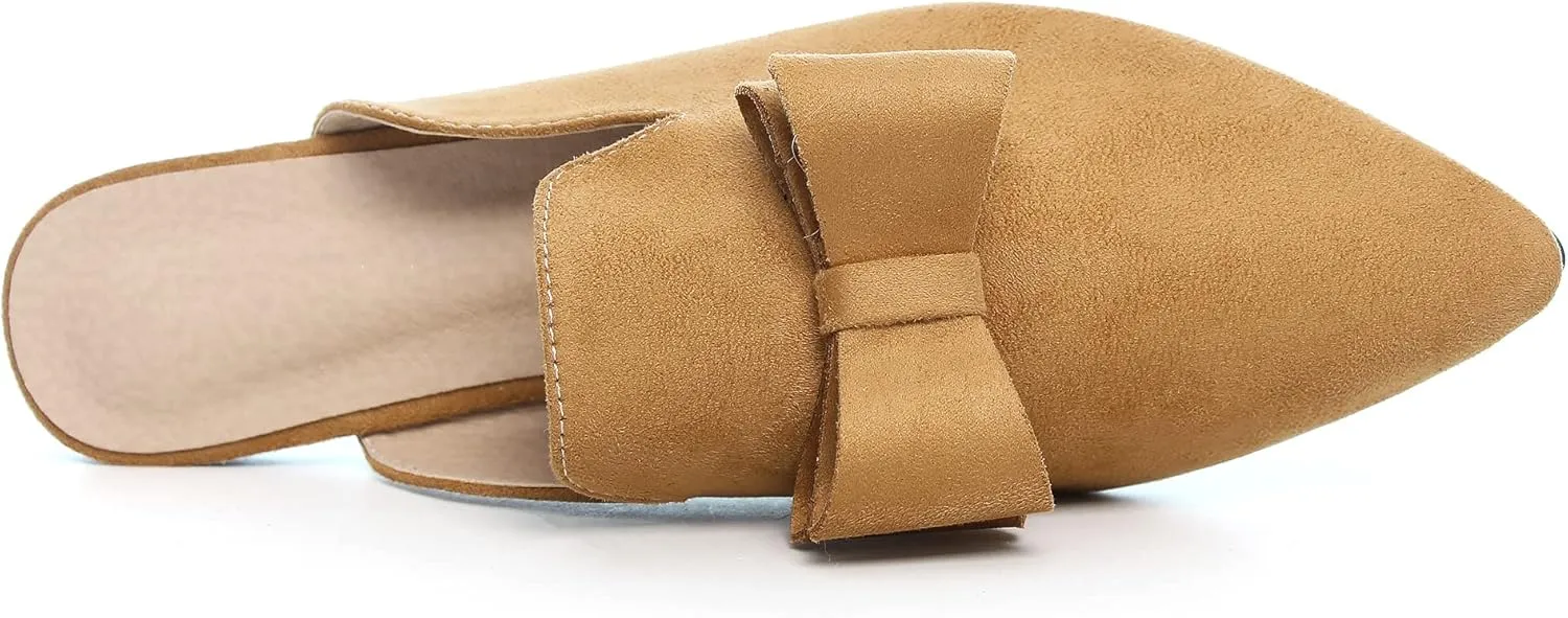 LUXINYU Women Slides-Sandals,Classic French Elegant Bow Pointed Toe Slippers, Flat-shaped Light Sandals, Soft and Comfortable Slides-Sandals