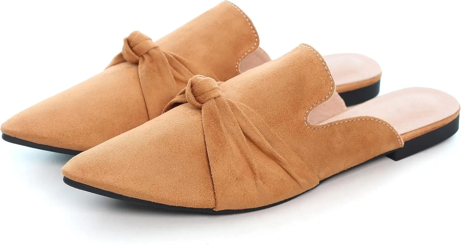LUXINYU Women Slides-Sandals,Classic French Elegant Bow Pointed Toe Slippers, Flat-shaped Light Sandals, Soft and Comfortable Slides-Sandals