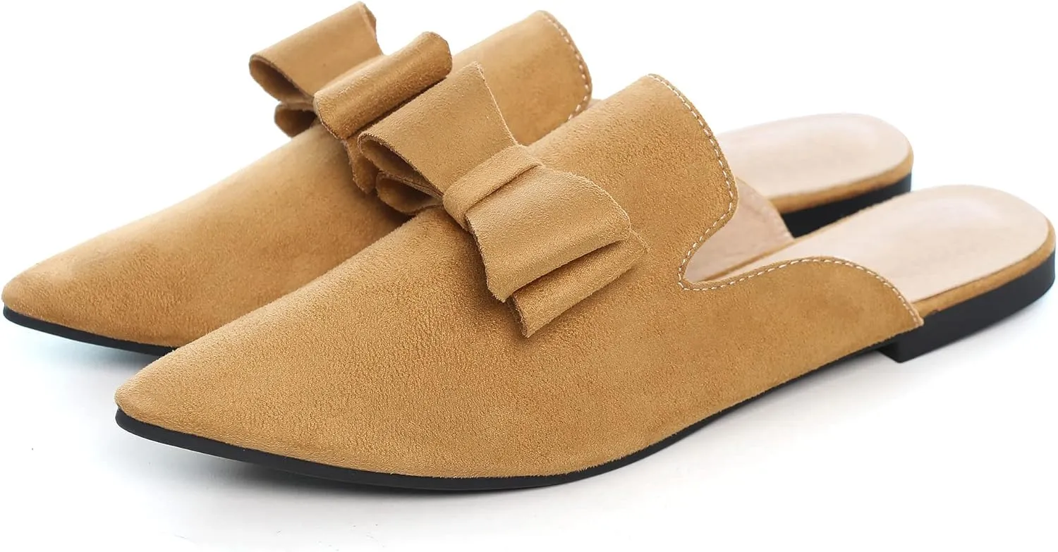 LUXINYU Women Slides-Sandals,Classic French Elegant Bow Pointed Toe Slippers, Flat-shaped Light Sandals, Soft and Comfortable Slides-Sandals