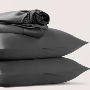 Luxuria 100% Indian Egyptian Cotton Breatheable Colling Queen- Sheet Set-1 Fitted Sheet(fits mattresses up to 16 inches deep), 1 Flat Sheet, 2 Pillowcases, Dark Grey