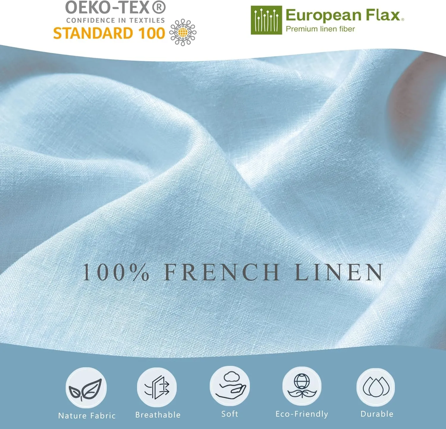 Luxurious 100% Pure French Linen Flat Sheet - Stone Washed, Soft, Breathable, Moisture-Wicking & Eco-Friendly (Blue, 1 Flat Sheet Only - F/Q)