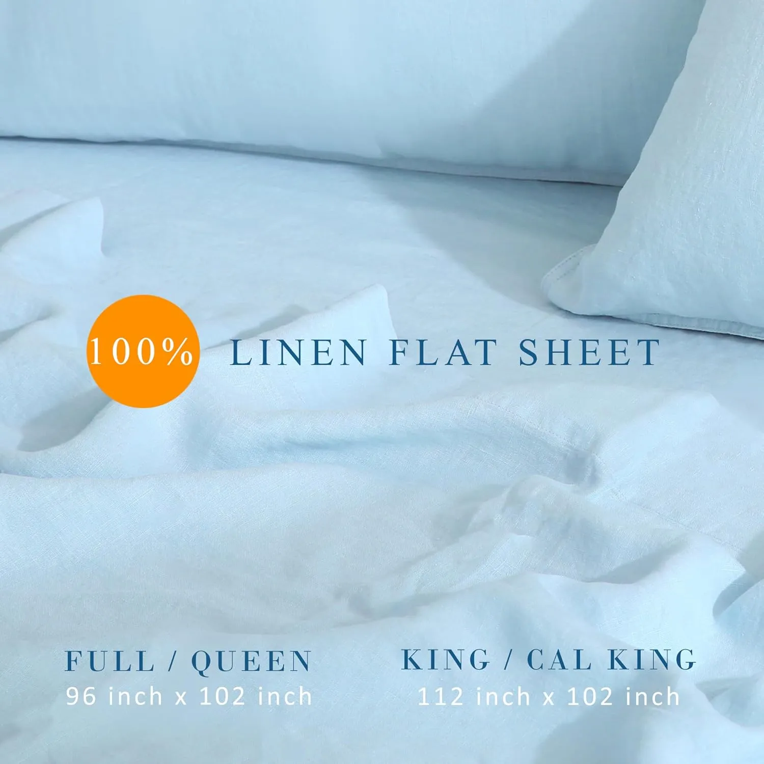 Luxurious 100% Pure French Linen Flat Sheet - Stone Washed, Soft, Breathable, Moisture-Wicking & Eco-Friendly (Blue, 1 Flat Sheet Only - F/Q)