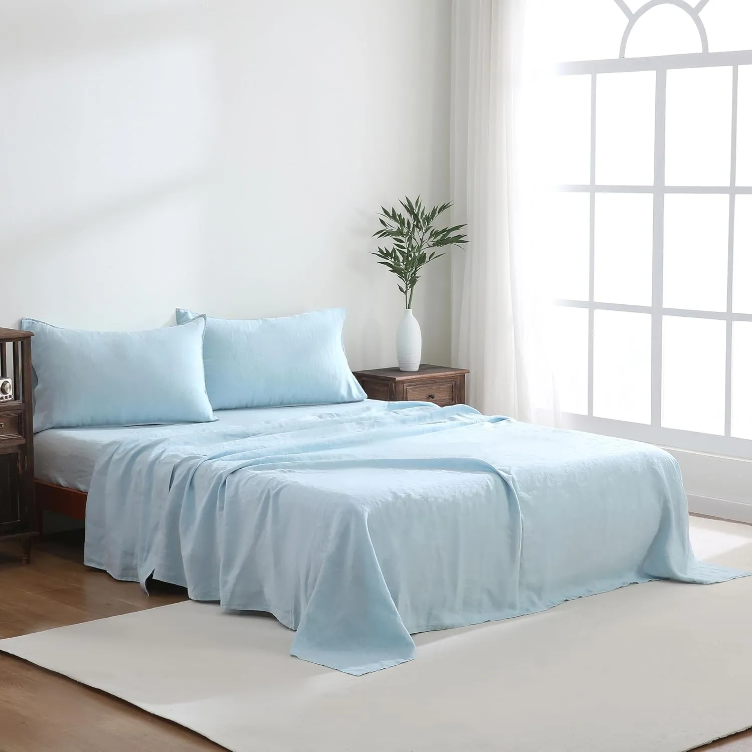 Luxurious 100% Pure French Linen Flat Sheet - Stone Washed, Soft, Breathable, Moisture-Wicking & Eco-Friendly (Blue, 1 Flat Sheet Only - F/Q)