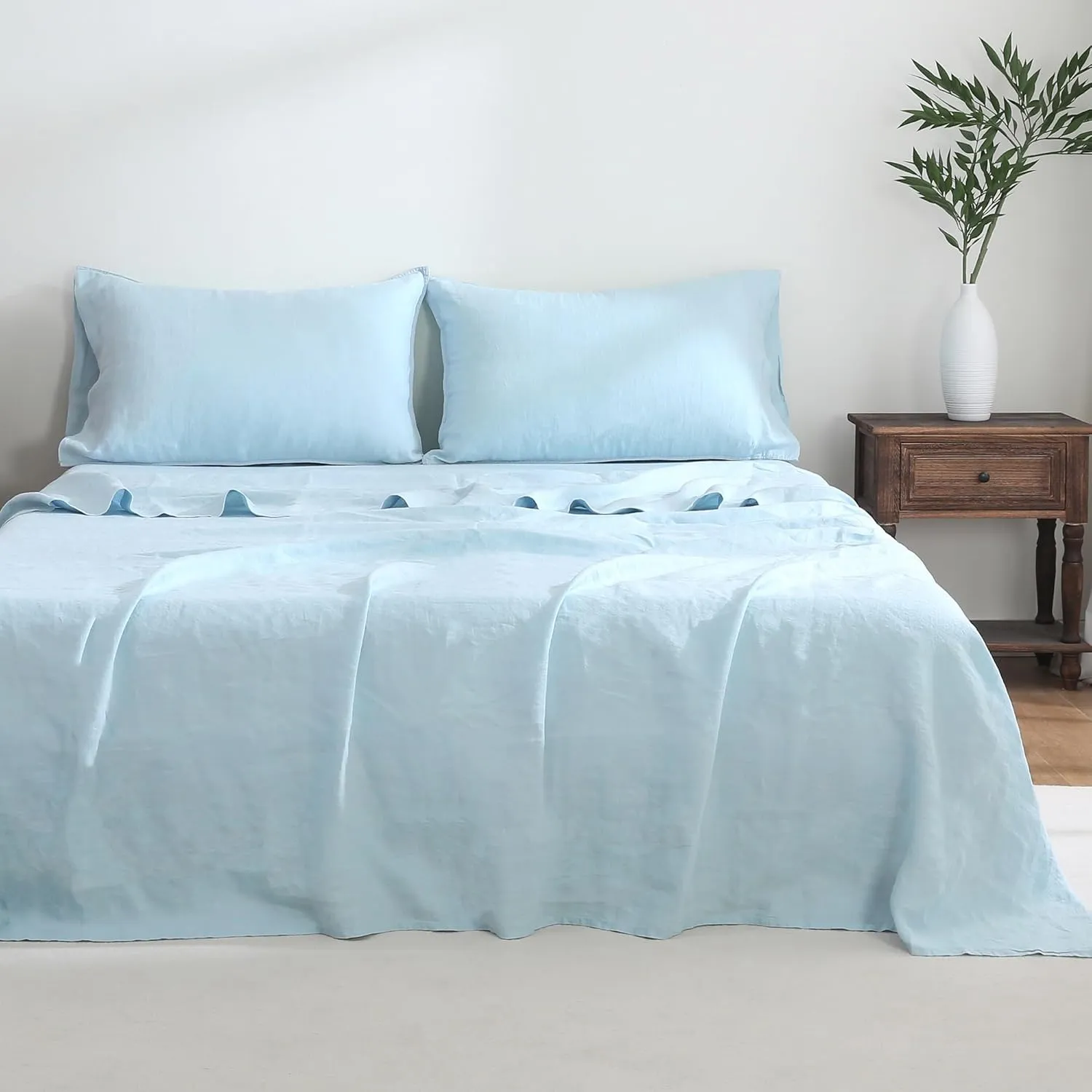 Luxurious 100% Pure French Linen Flat Sheet - Stone Washed, Soft, Breathable, Moisture-Wicking & Eco-Friendly (Blue, 1 Flat Sheet Only - F/Q)