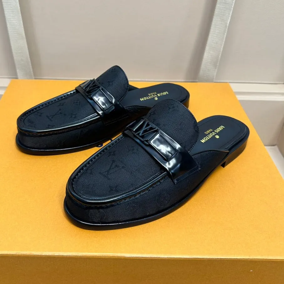 LV EASY MULE IN BLACK MONOGRAM DENIM
