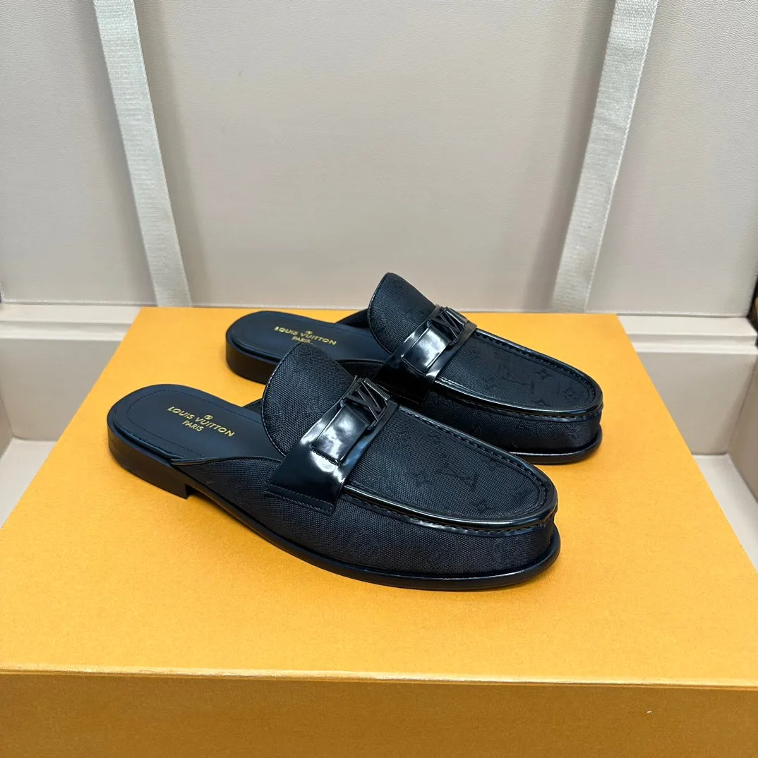 LV EASY MULE IN BLACK MONOGRAM DENIM