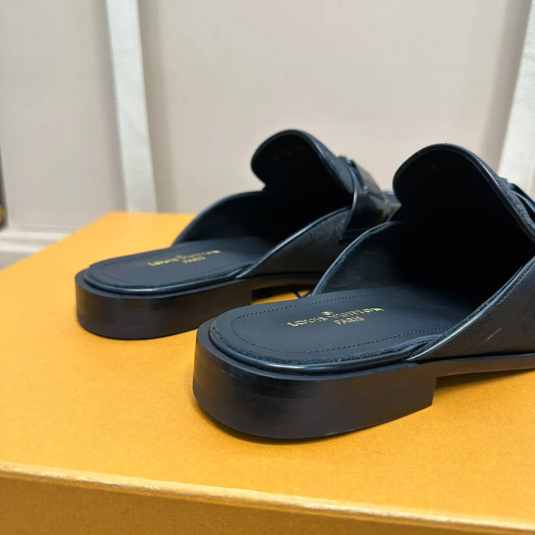 LV EASY MULE IN BLACK MONOGRAM DENIM