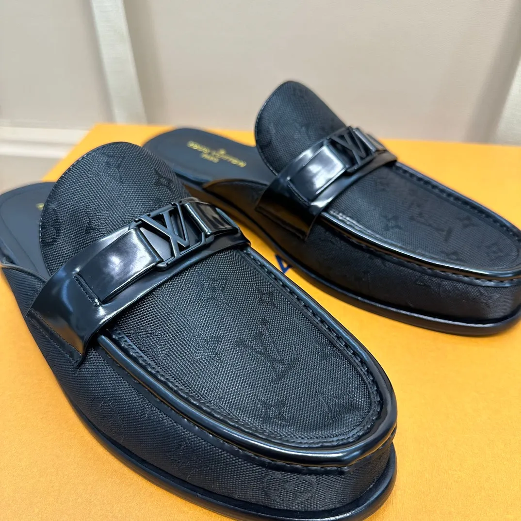 LV EASY MULE IN BLACK MONOGRAM DENIM
