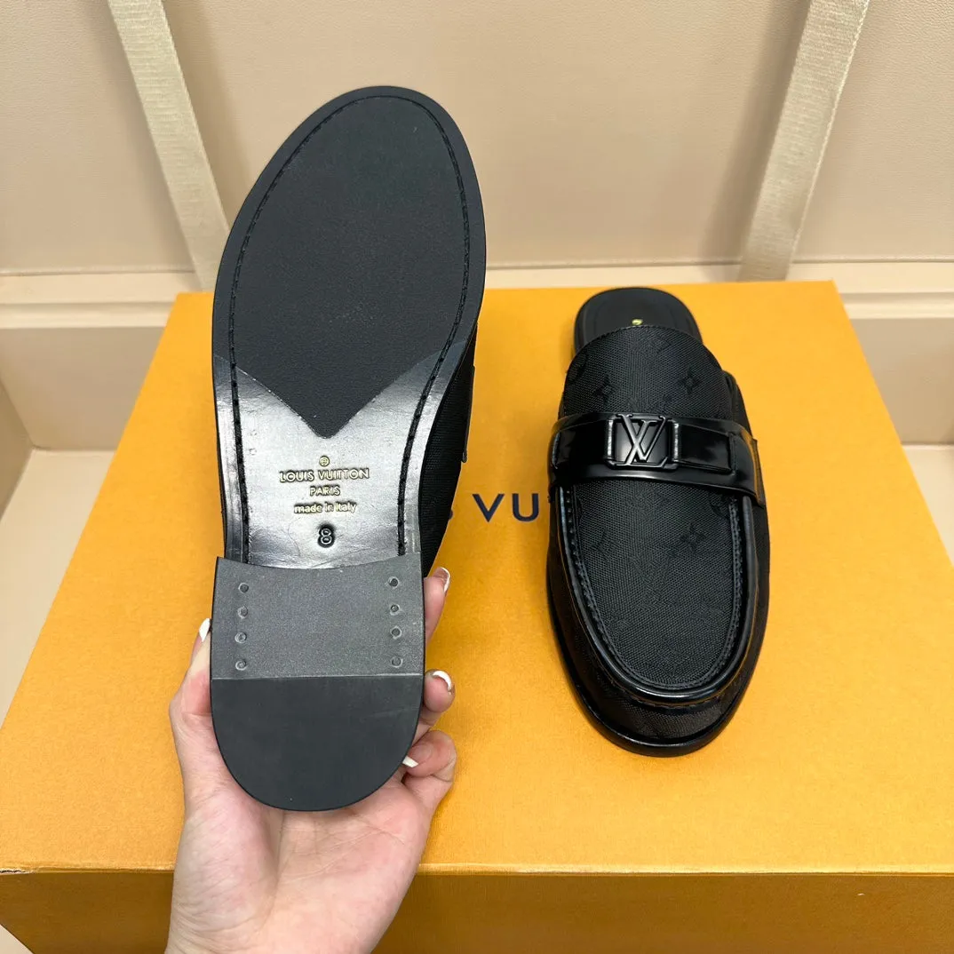 LV EASY MULE IN BLACK MONOGRAM DENIM