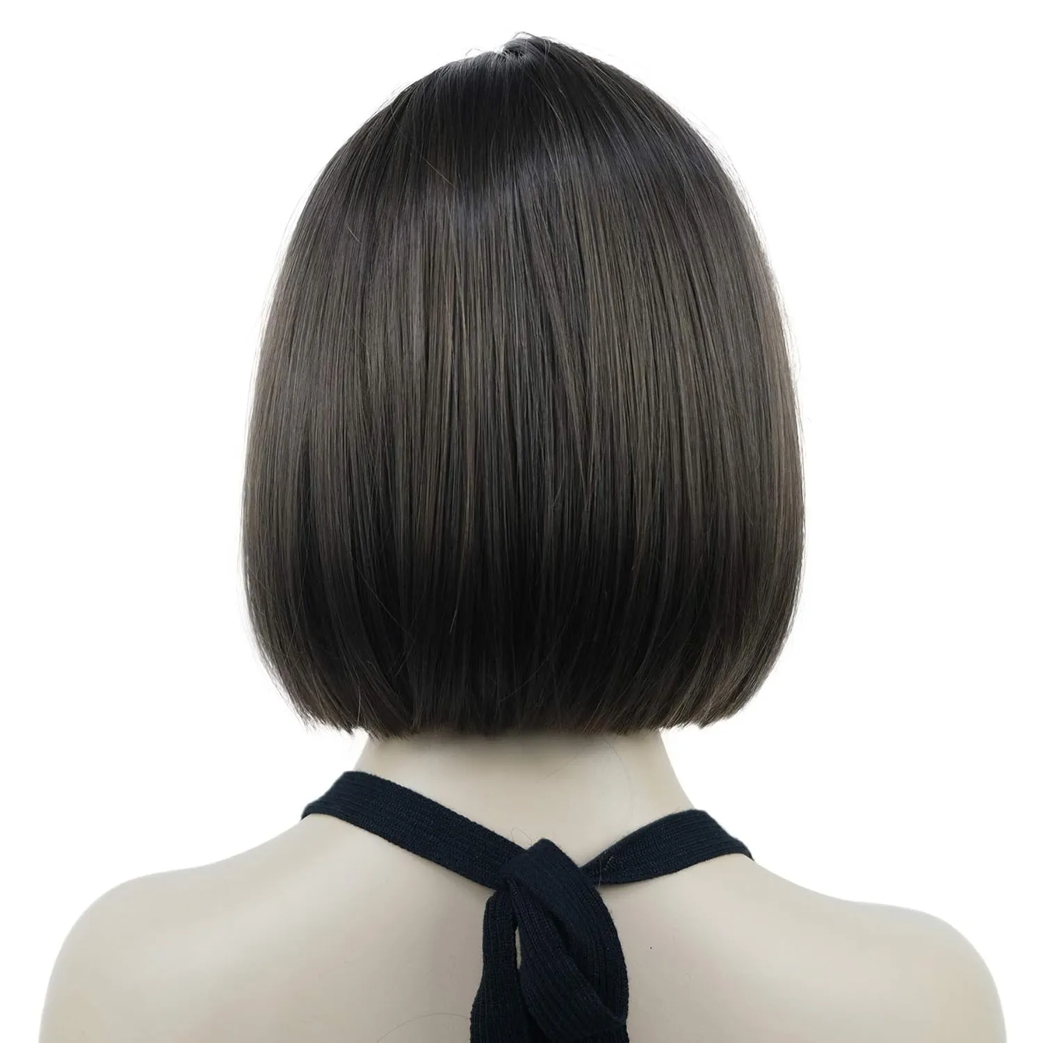 Lydell 8" Straight Short Bob Hair Flat Bangs Cute Central Dot Skin Top Heat Resistant Synthetic Wigs (8 Light Chestnut Brown)