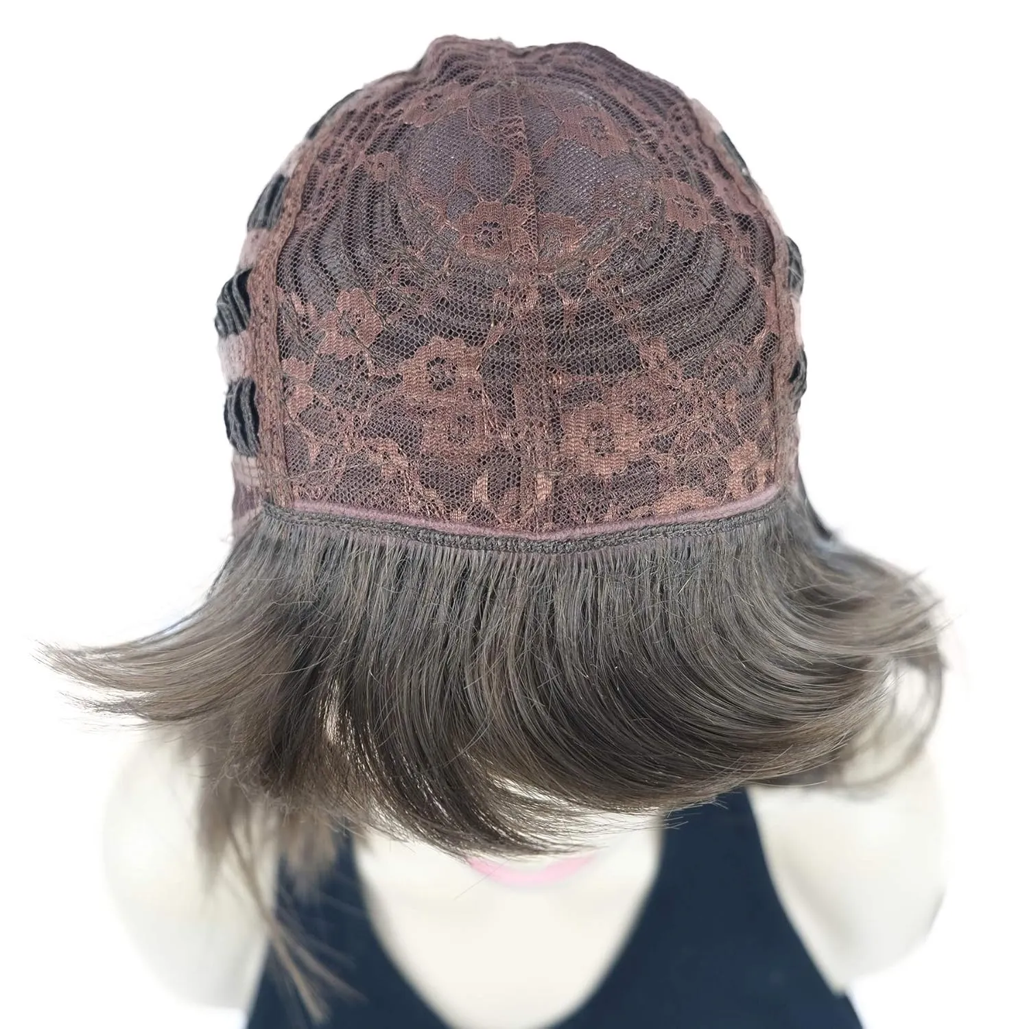 Lydell 8" Straight Short Bob Hair Flat Bangs Cute Central Dot Skin Top Heat Resistant Synthetic Wigs (8 Light Chestnut Brown)