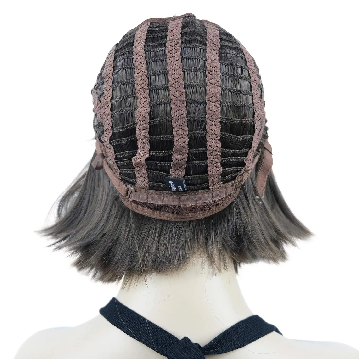 Lydell 8" Straight Short Bob Hair Flat Bangs Cute Central Dot Skin Top Heat Resistant Synthetic Wigs (8 Light Chestnut Brown)