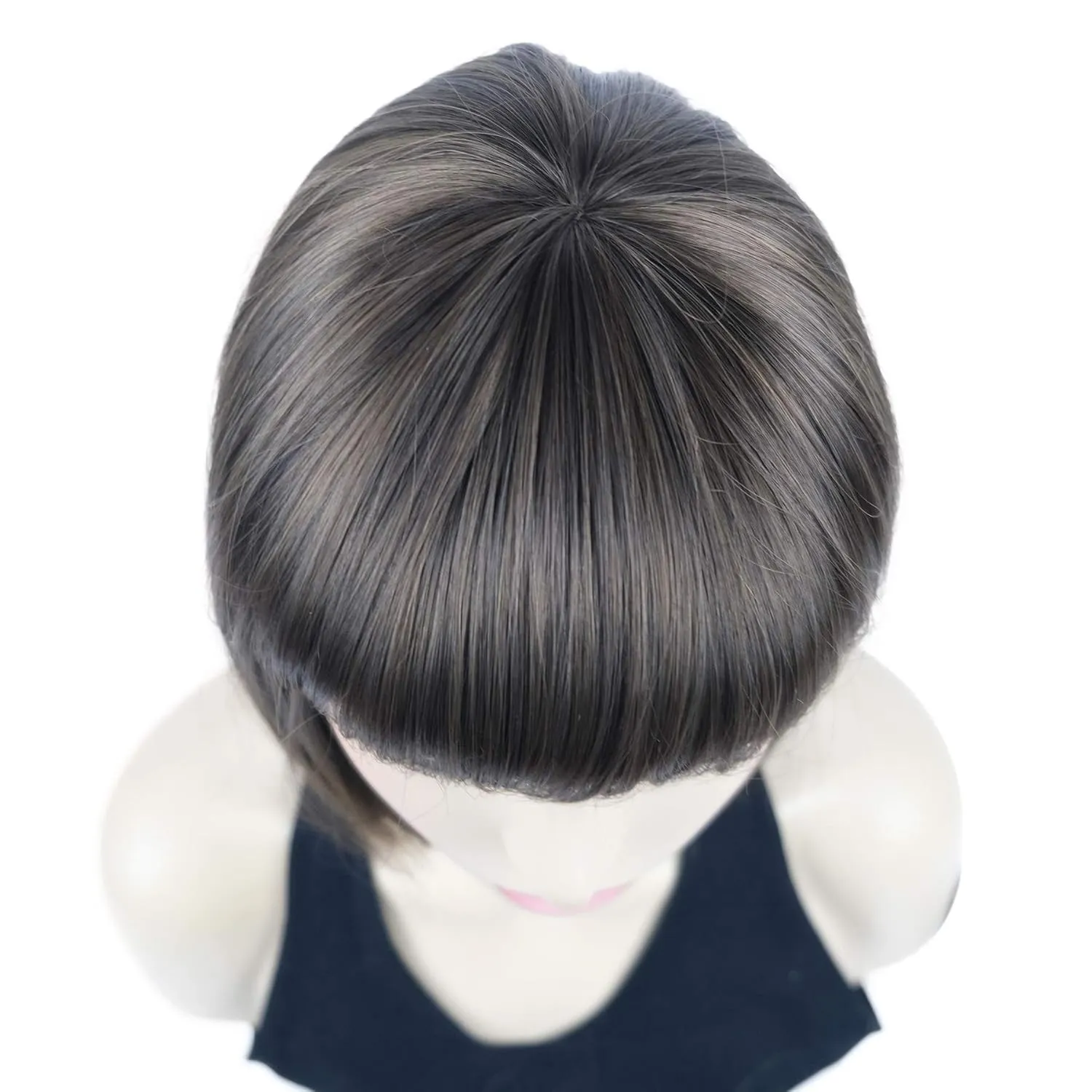 Lydell 8" Straight Short Bob Hair Flat Bangs Cute Central Dot Skin Top Heat Resistant Synthetic Wigs (8 Light Chestnut Brown)