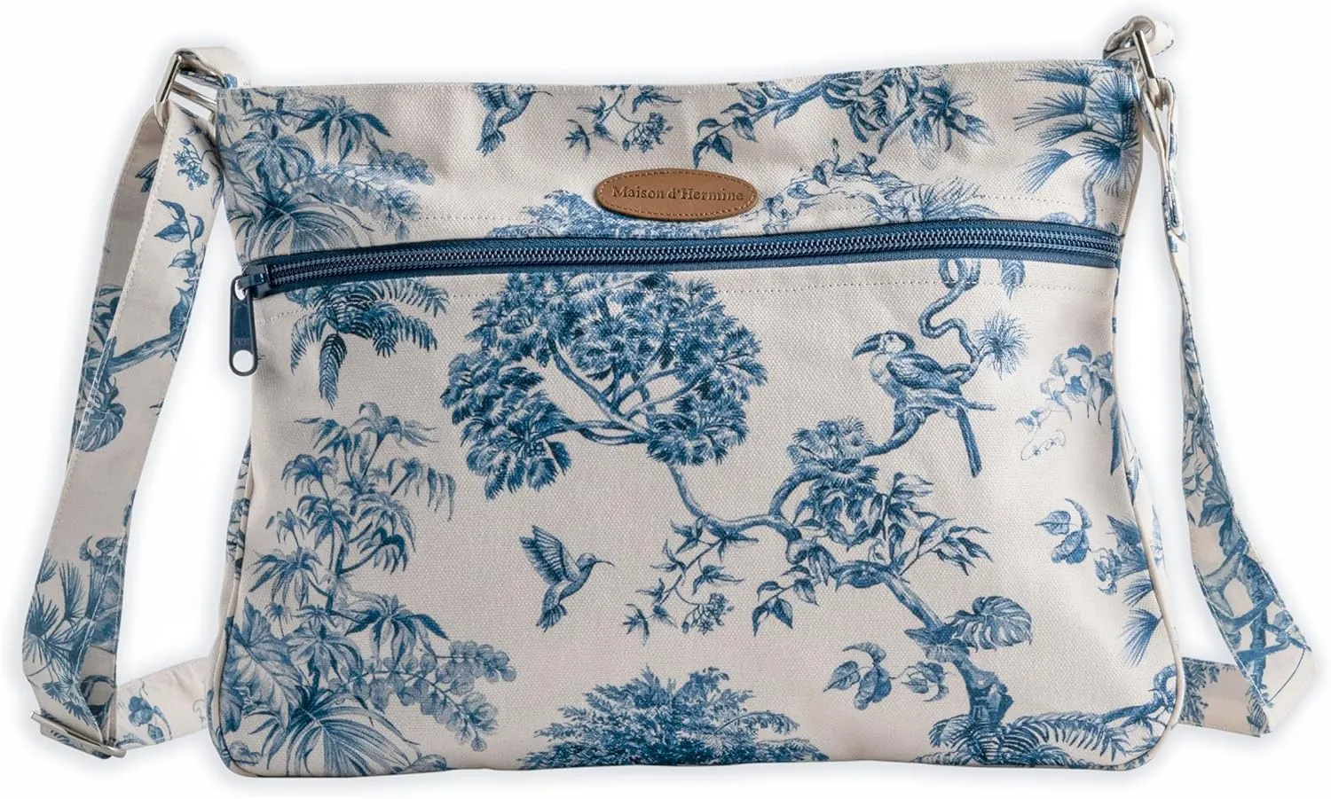 Maison d' Hermine Cross Body Bag Cotton Adjustable Shoulder Strap Hand Bag Tote purse with Zippered & Slip Pockets