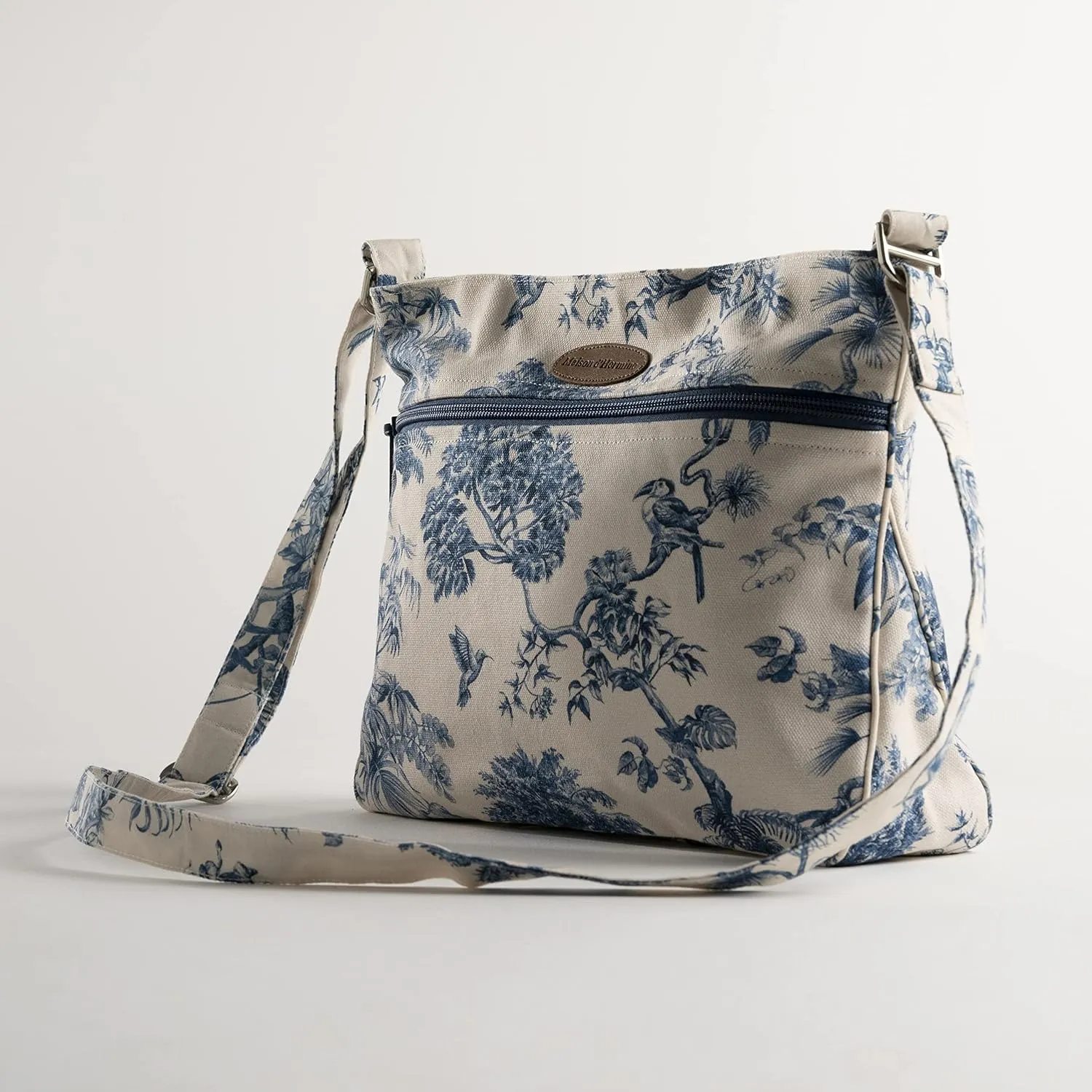 Maison d' Hermine Cross Body Bag Cotton Adjustable Shoulder Strap Hand Bag Tote purse with Zippered & Slip Pockets