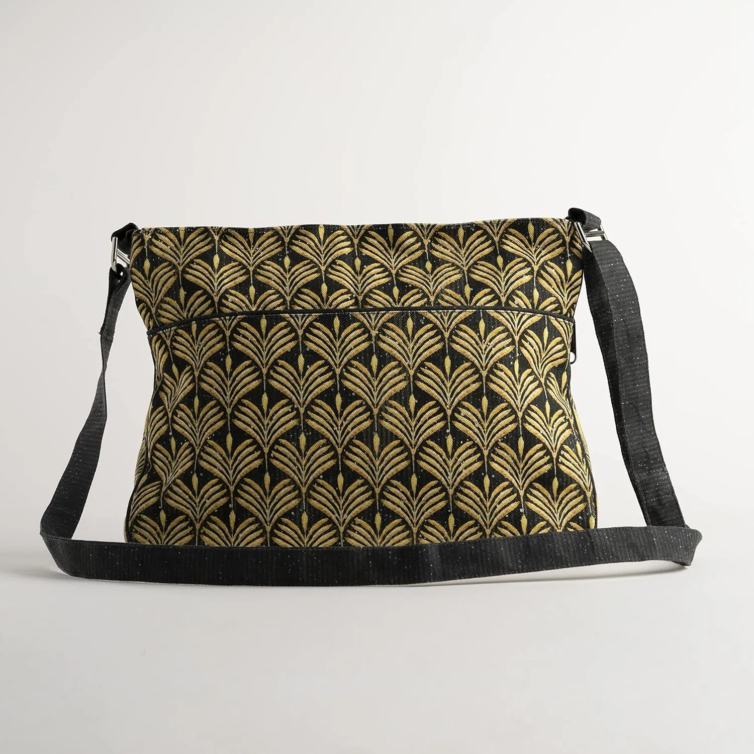 Maison d' Hermine Cross Body Bag Cotton Adjustable Shoulder Strap Hand Bag Tote purse with Zippered & Slip Pockets