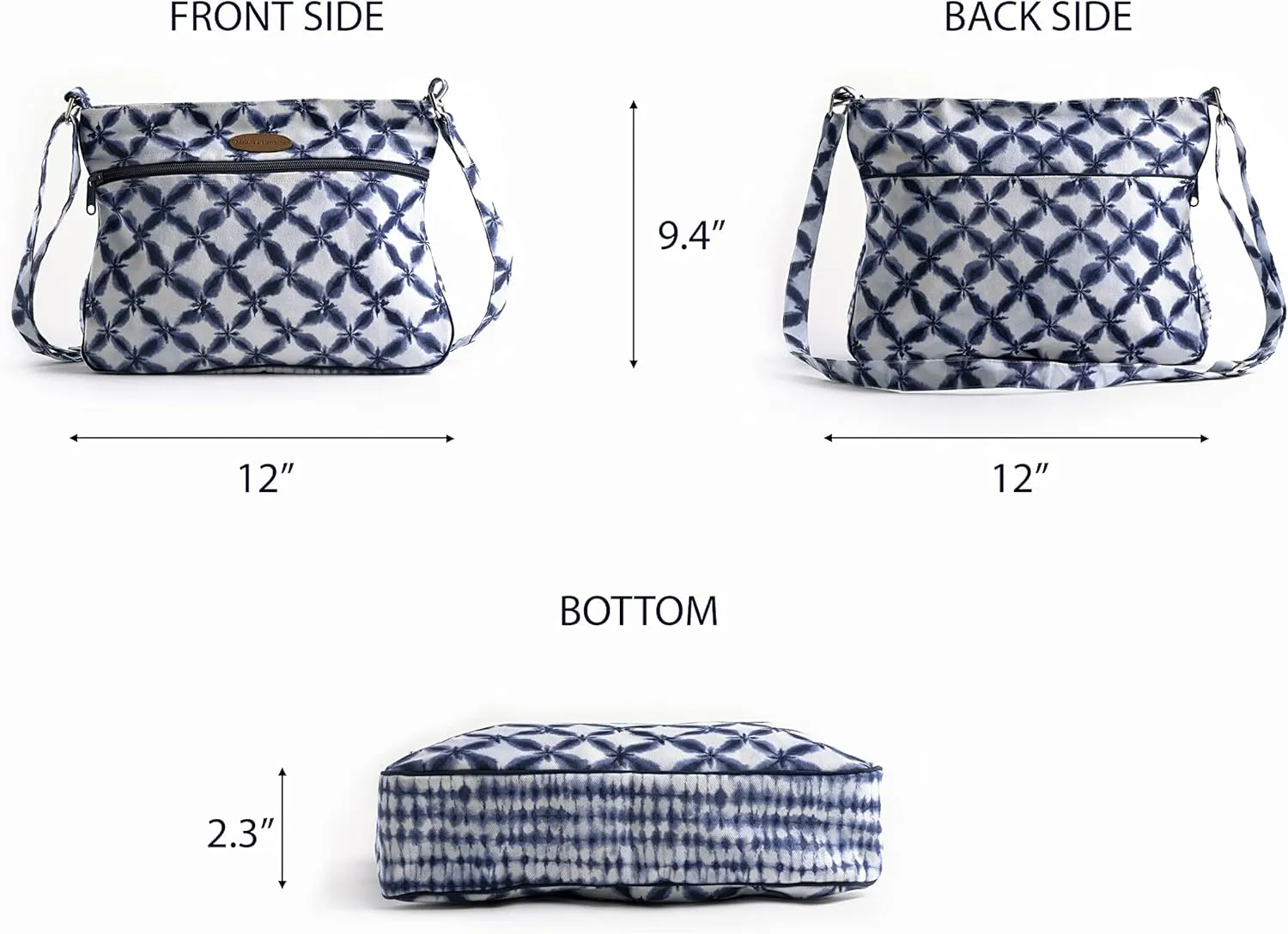 Maison d' Hermine Cross Body Bag Cotton Adjustable Shoulder Strap Hand Bag Tote purse with Zippered & Slip Pockets
