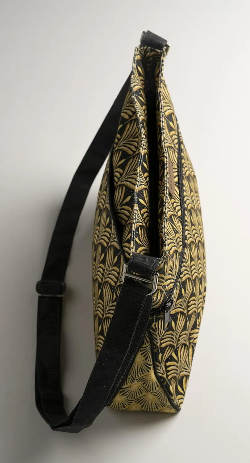 Maison d' Hermine Cross Body Bag Cotton Adjustable Shoulder Strap Hand Bag Tote purse with Zippered & Slip Pockets