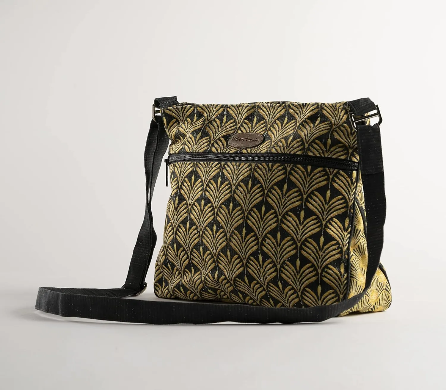Maison d' Hermine Cross Body Bag Cotton Adjustable Shoulder Strap Hand Bag Tote purse with Zippered & Slip Pockets
