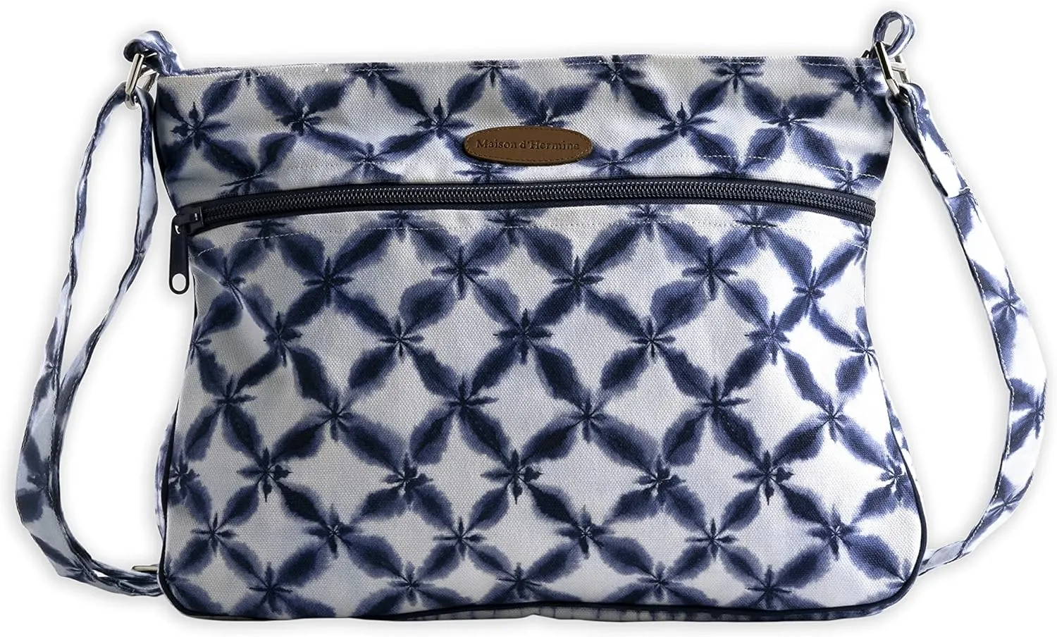 Maison d' Hermine Cross Body Bag Cotton Adjustable Shoulder Strap Hand Bag Tote purse with Zippered & Slip Pockets