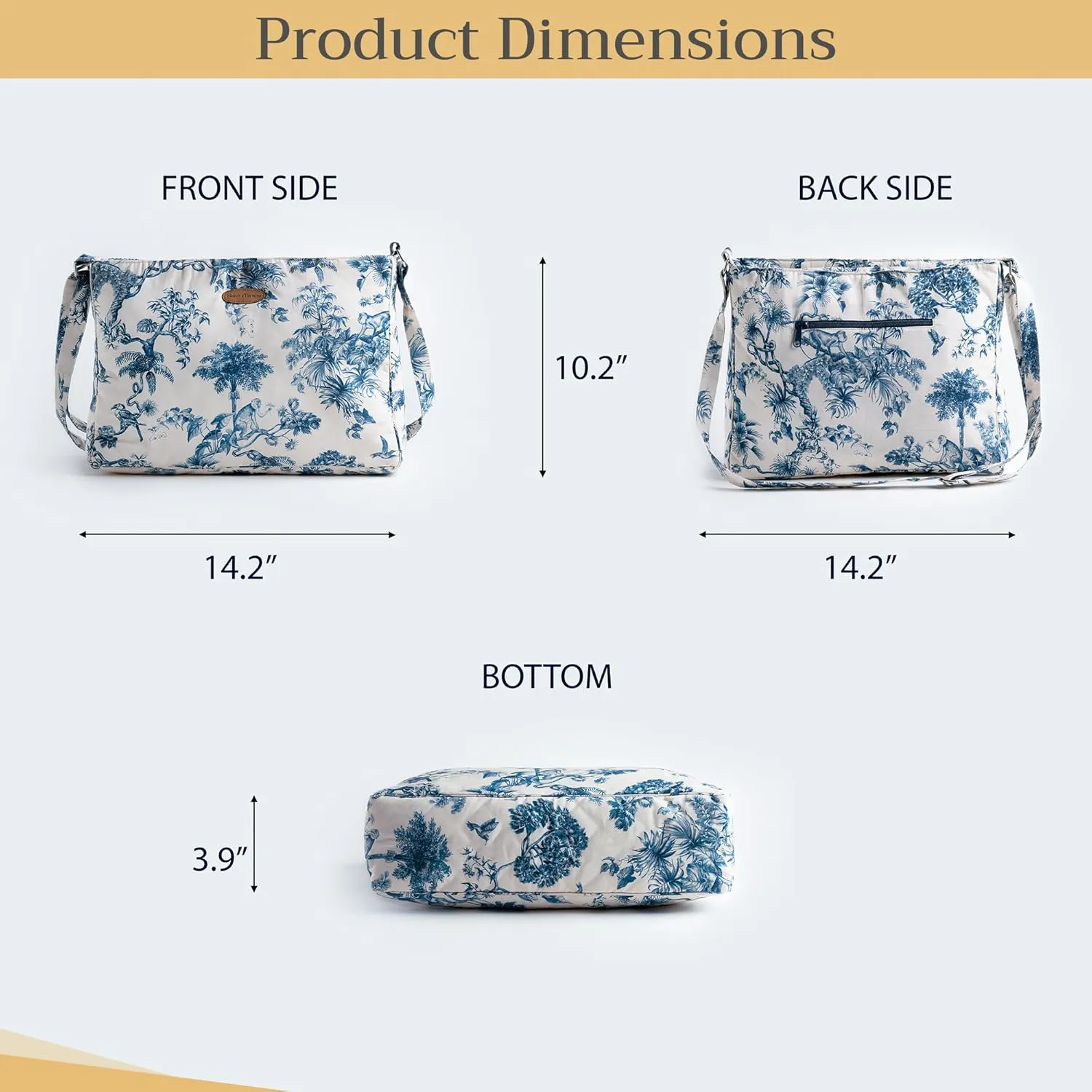 Maison d' Hermine Hand Bag Cotton Adjustable Shoulder Strap Cross Body Bag Tote purse with Zippered & Slip Pockets